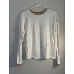 Boden Metallic Trim Long Sleeve Top White Gold Size M basic minimalist classic